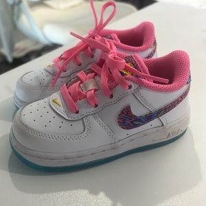 Nike pink and blue sneakers with pink laces!
